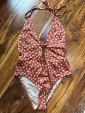 Victoria's Secret Rust Floral Halter One-Piece Swimsuit